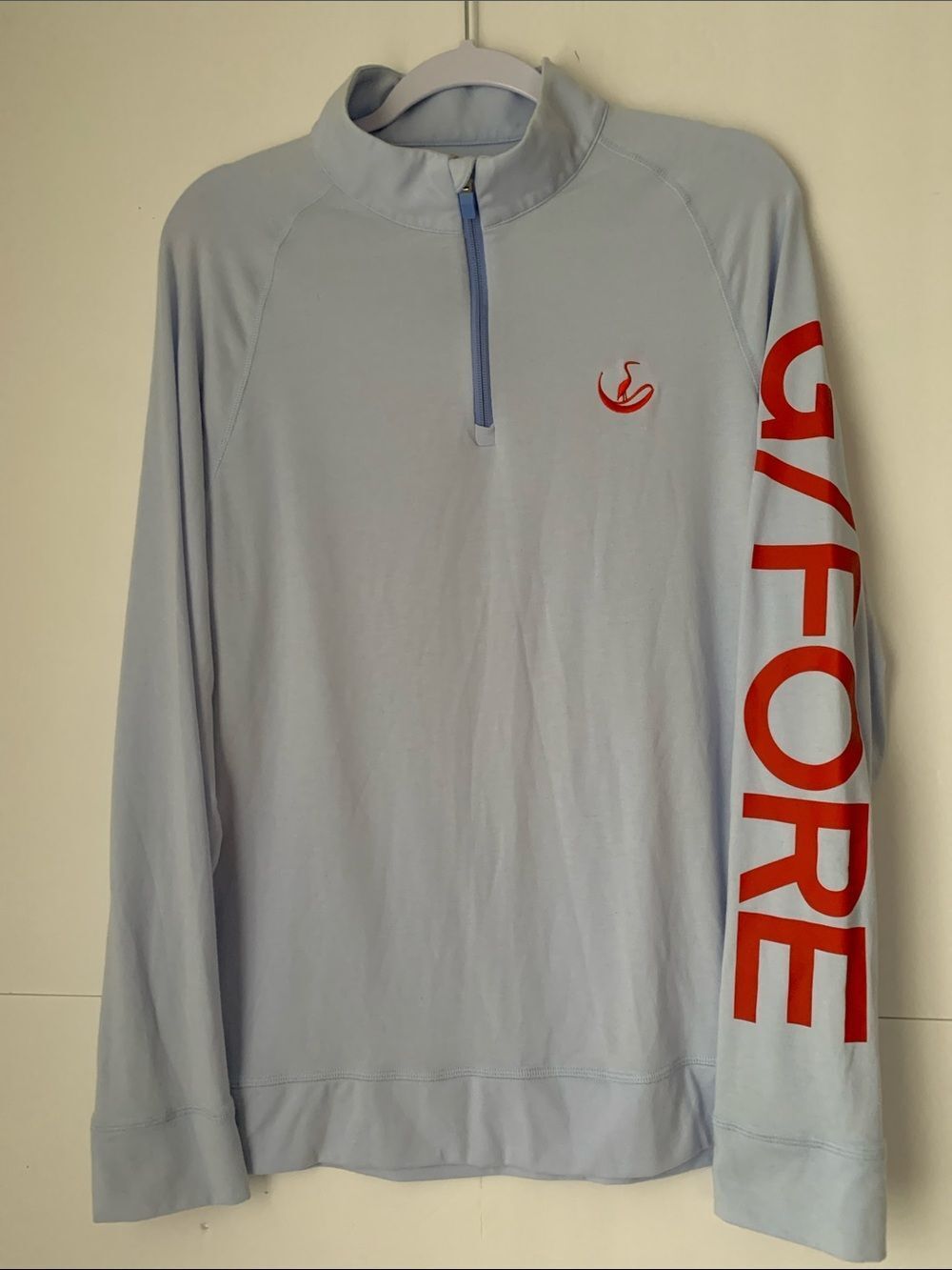 G/FORE Light Blue Long-Sleeve Men's Golf Spell Out Quarter Zip Pullover Size L